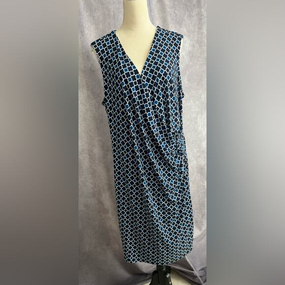 Charter Club Womens Mock Wrap Dress Blue Stretch Mosaic Print Sleeveless Size 3X - Picture 7 of 9